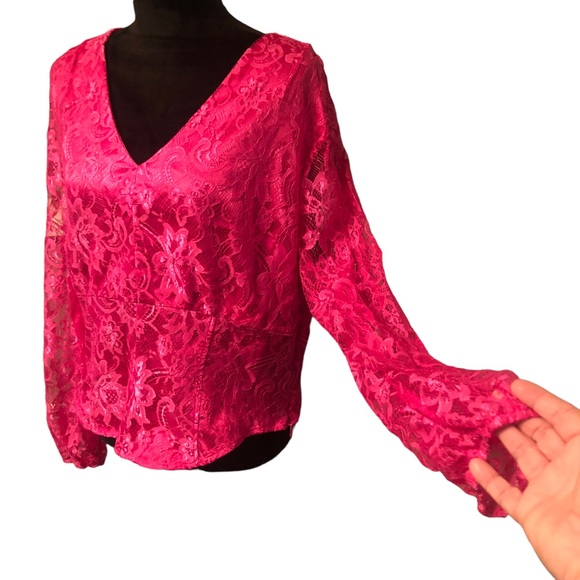 New York & Company Hot Pink Lace Blouse size XXL - Picture 4 of 7